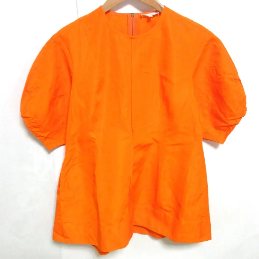 21SS BLAMINK ブラミンク コットンシルクランタンスリーブブラウス プルオーバーシャツ 7921-230-0139 36 オレンジ