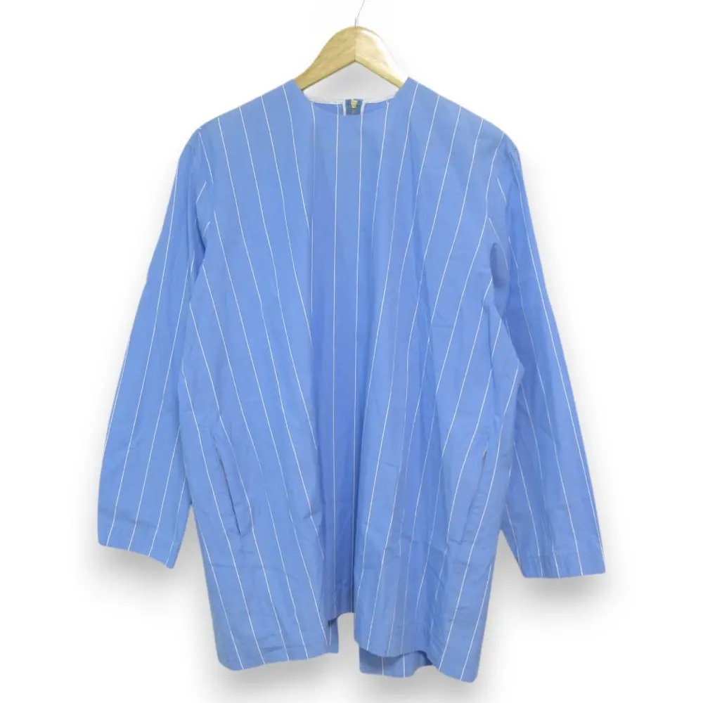 BLAMINK ブラミンク R C STRIPE CN LSL BL ストライプ柄 バックスリット 長袖 プルオーバー ブラウス カットソー 36 ブルー ホワイト