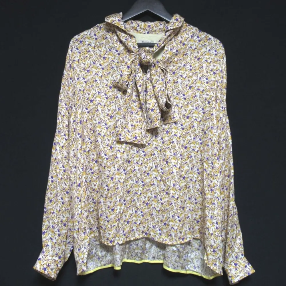 BLAMINK ブラミンク リバティ柄 フラワー柄 シルク100% スカーフ付き ボウタイブラウス スキッパーブラウス プルオーバー 38サイズ