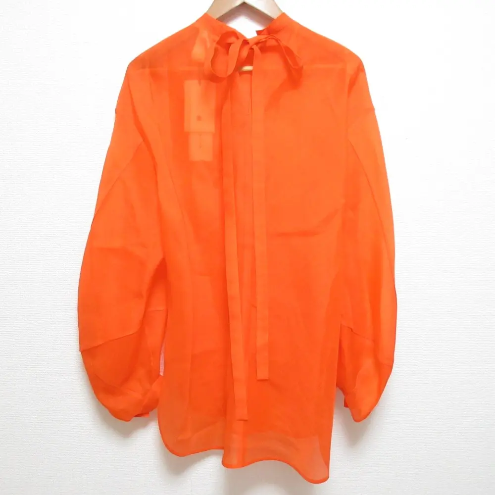 24SS BLAMINK ブラミンク シルクオーガンジーロングスリーブブラウス 7921-230-0268 サイズ38 オレンジ