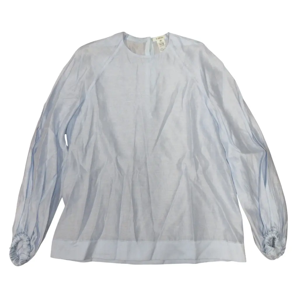 BLAMINK ブラミンク コットンシルク クルーネック ギャザーカフ ブラウス カットソー 7921-230-0158 サイズ36 ライトブルー