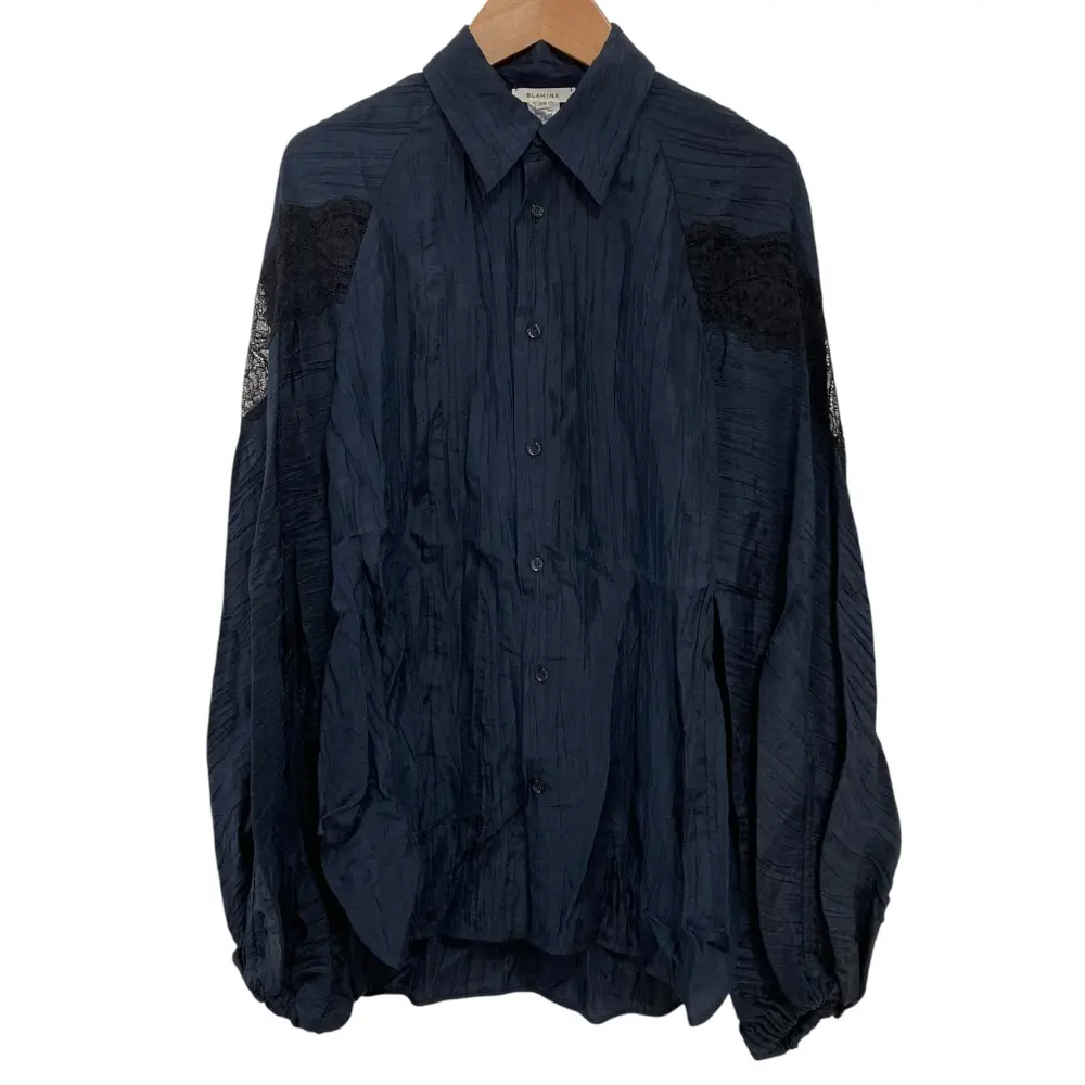 BLAMINK ブラミンク シルクレースコンビスリーブブラウス 7921-230-0261 サイズ36 ネイビー