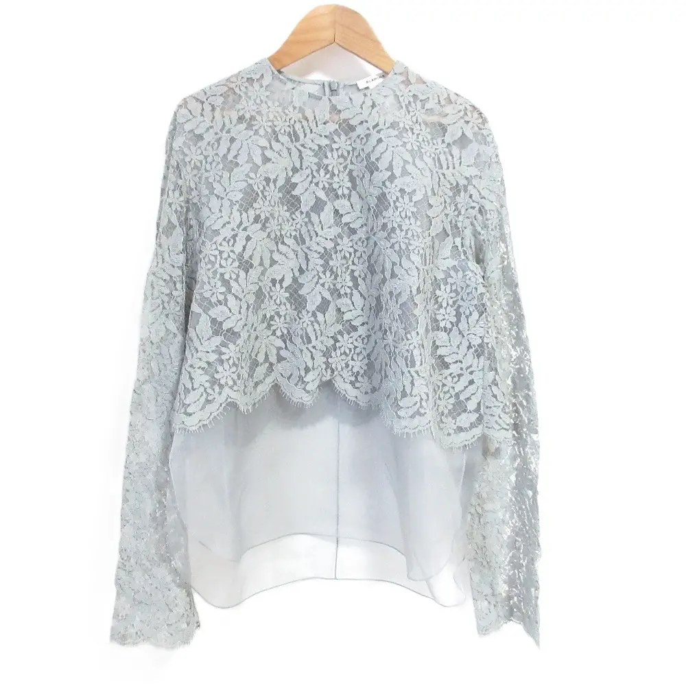 24SS BLAMINK ブラミンク レースクルーネックブラウス 7921-230-0269 36サイズ グレー