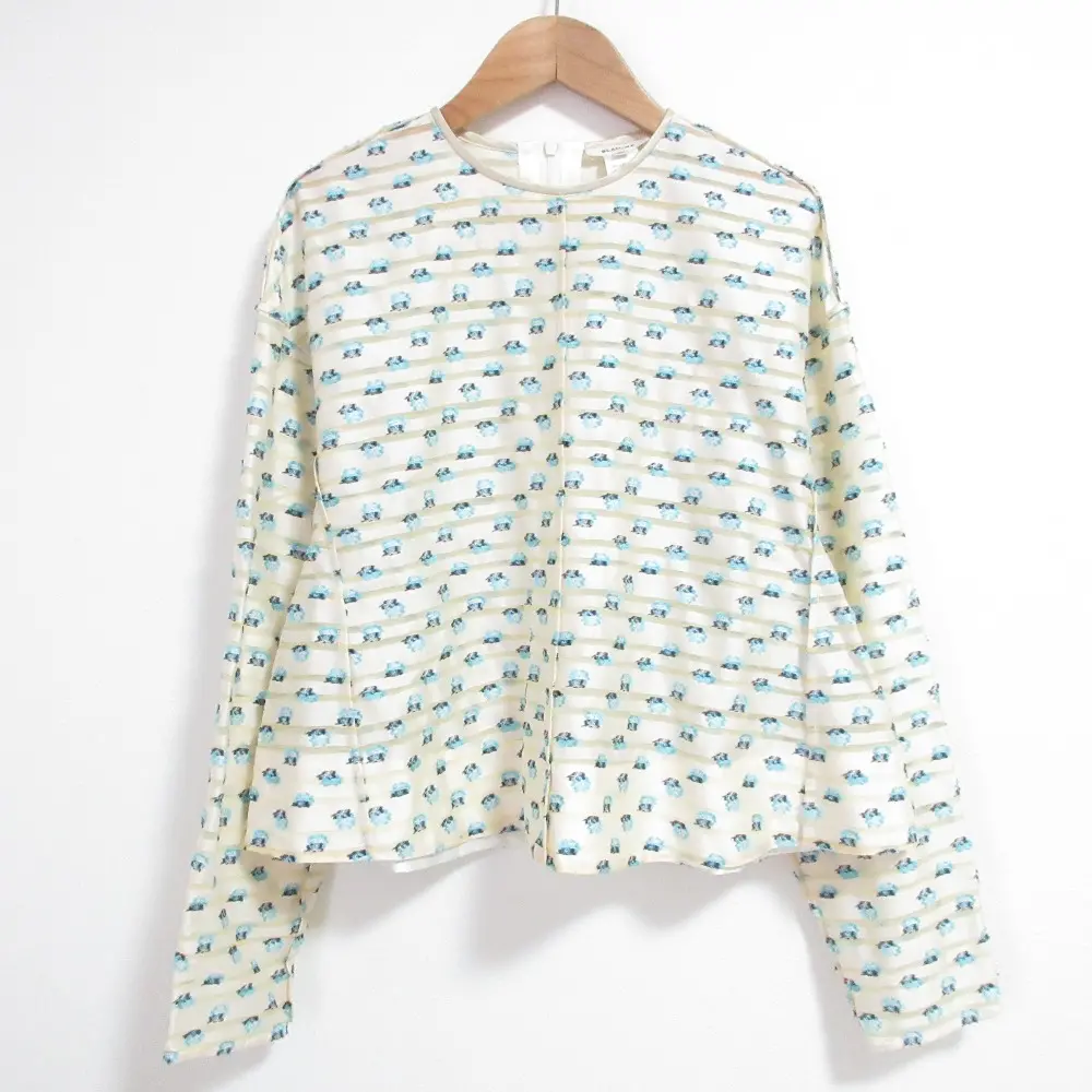 24AW BLAMINK ブラミンク FALL フラワージャカードブラウス 7921-230-0274 サイズ36 ブルー ベージュ