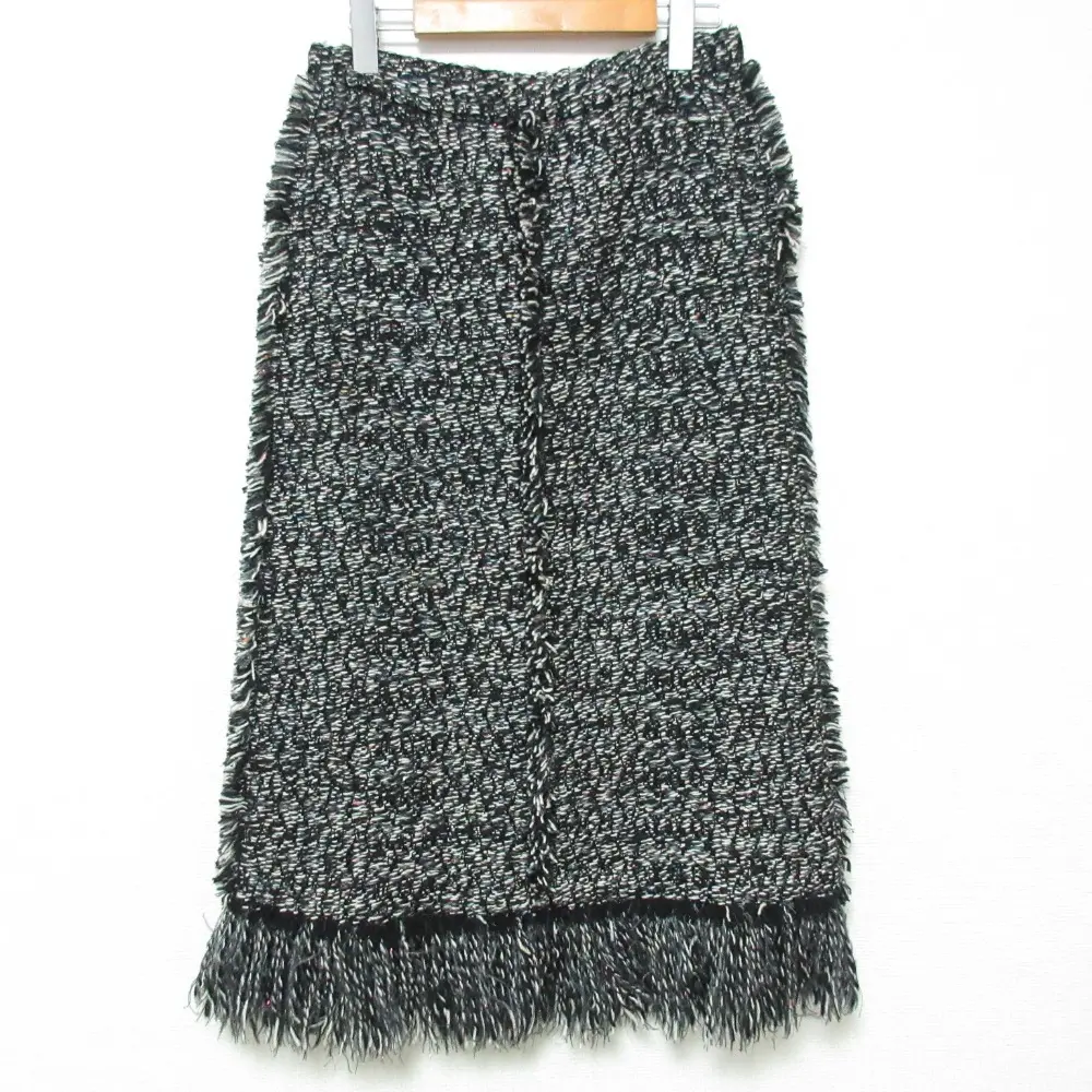 BLAMINK ブラミンク ツイードフリンジスカート サイズ38 ブラックミックス