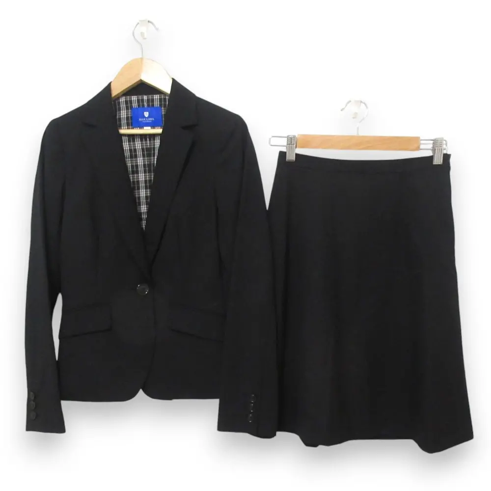 BLUE LABEL CRESTBRIDGE ブルーレーベルクレストブリッジ 裏地チェック シングルジャケット+スカート セットアップ 38/36 ブラック