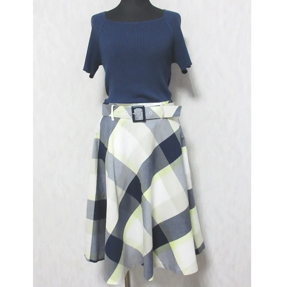 BLUE LABEL CRESTBRIDGE ブルーレーベルクレストブリッジ ニット×チェックスカート ドッキングワンピース 38 ネイビー