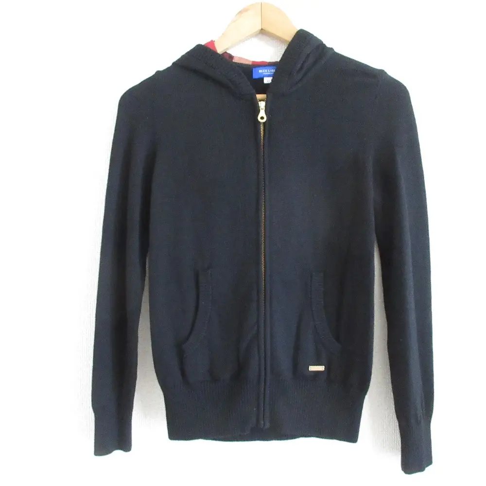 BLUE LABEL CRESTBRIDGE ブルーレーベルクレストブリッジ ジップアップ ニットパーカー フーディー カーディガン 38 ブラック