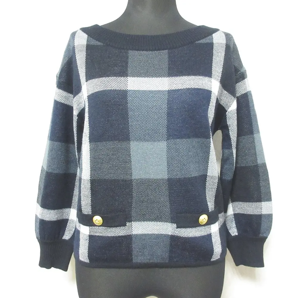 BLUE LABEL CRESTBRIDGE ブルーレーベルクレストブリッジ チェックジャガード ニット セーター 55N12-273-29 38 ネイビー