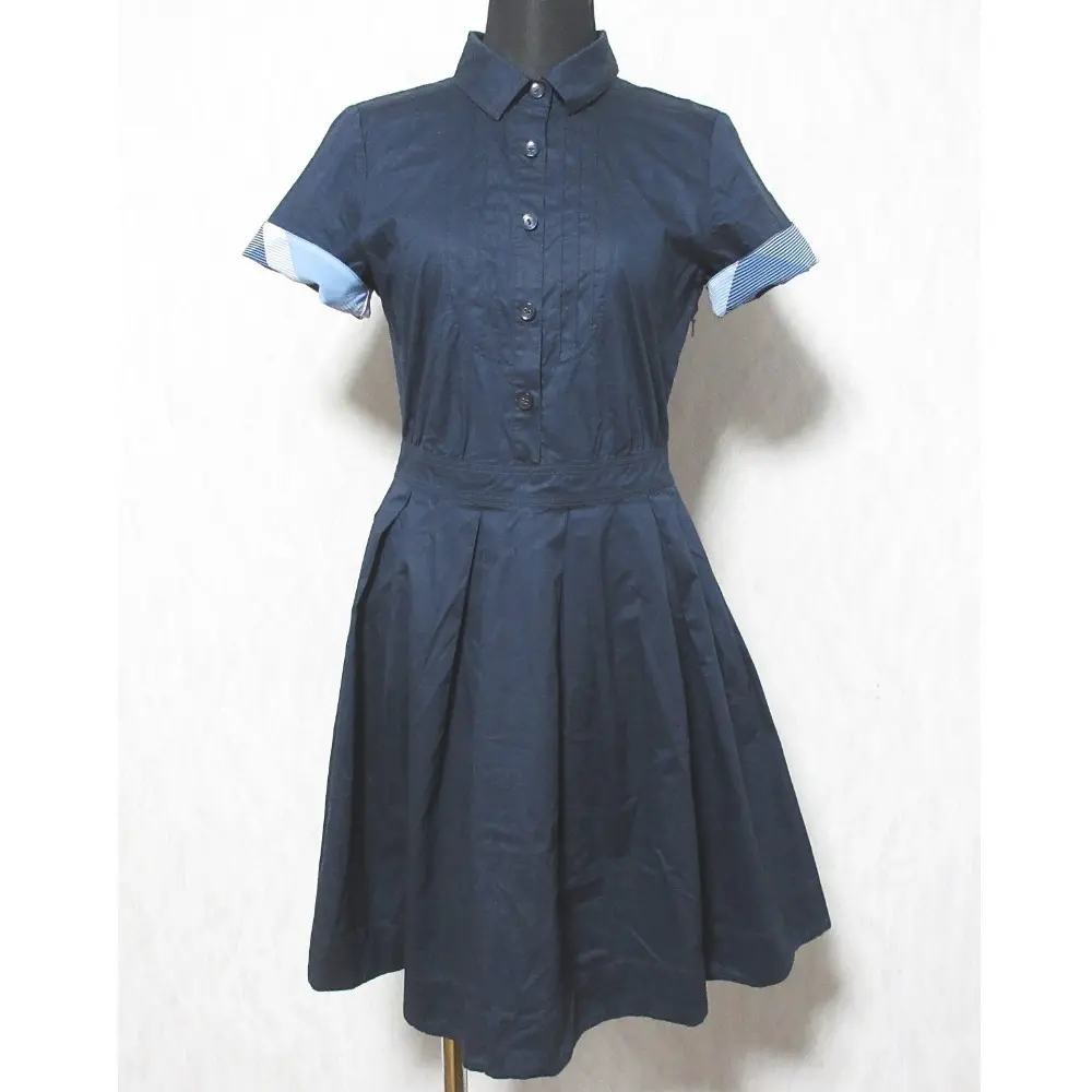 BLUE LABEL CRESTBRIDGE ブルーレーベルクレストブリッジ 半袖 ひざ丈 フレア シャツワンピース 36 ネイビー