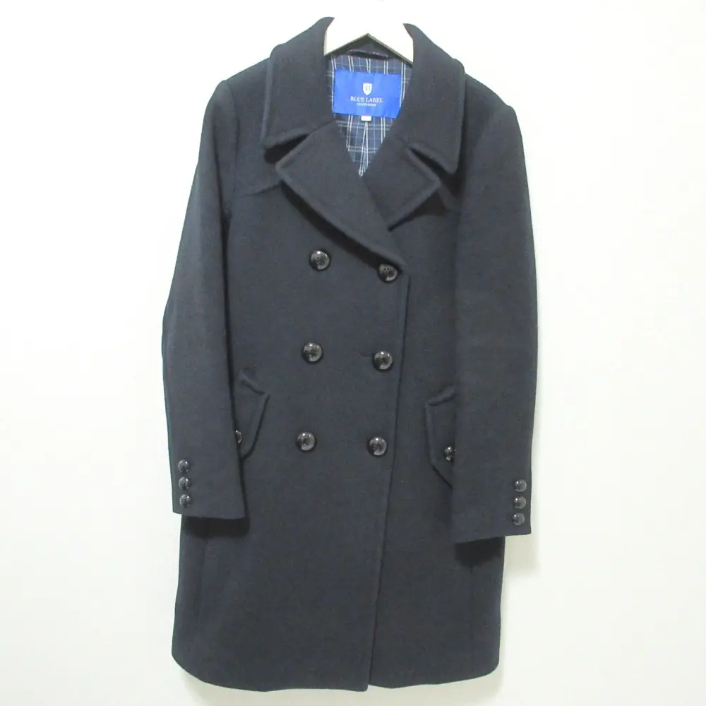 BLUE LABEL CRESTBRIDGE ブルーレーベルクレストブリッジ 裏地チェック ウール ダブルコート 38 ネイビー