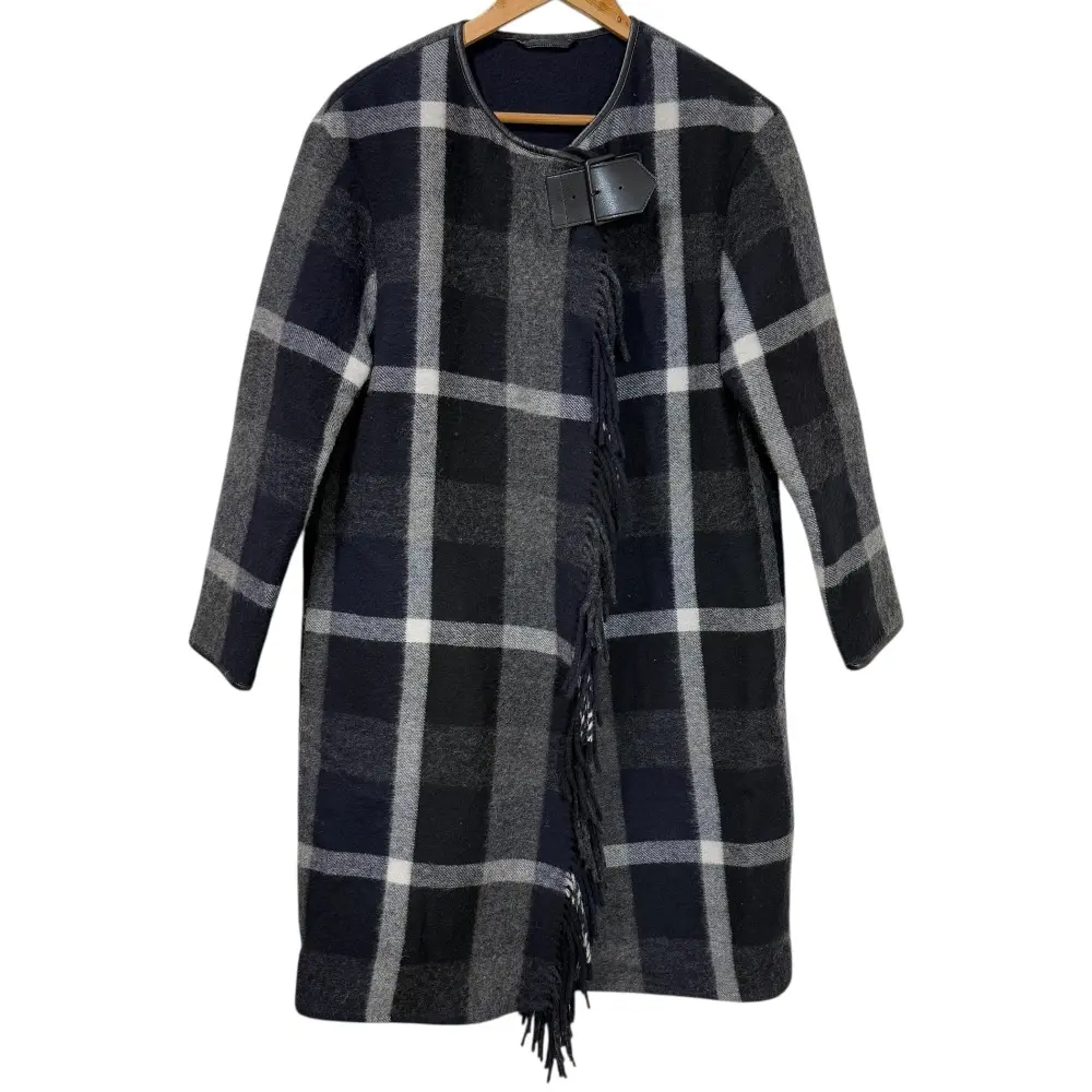 BLUE LABEL CRESTBRIDGE ブルーレーベルクレストブリッジ チェック柄 ノーカラーコート 38 ネイビー