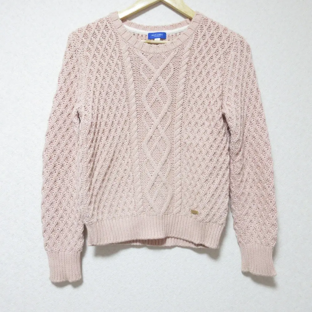 BLUE LABEL CRESTBRIDGE ブルーレーベルクレストブリッジ 長袖 クルーネック プルオーバー ケーブルニット セーター 38 ピンク