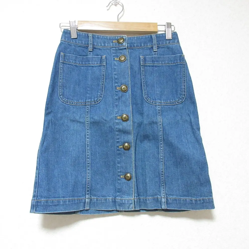 BLUE LABEL CRESTBRIDGE ブルーレーベルクレストブリッジ ストレッチ フロントボタン デニム ミニスカート 36 インディゴ