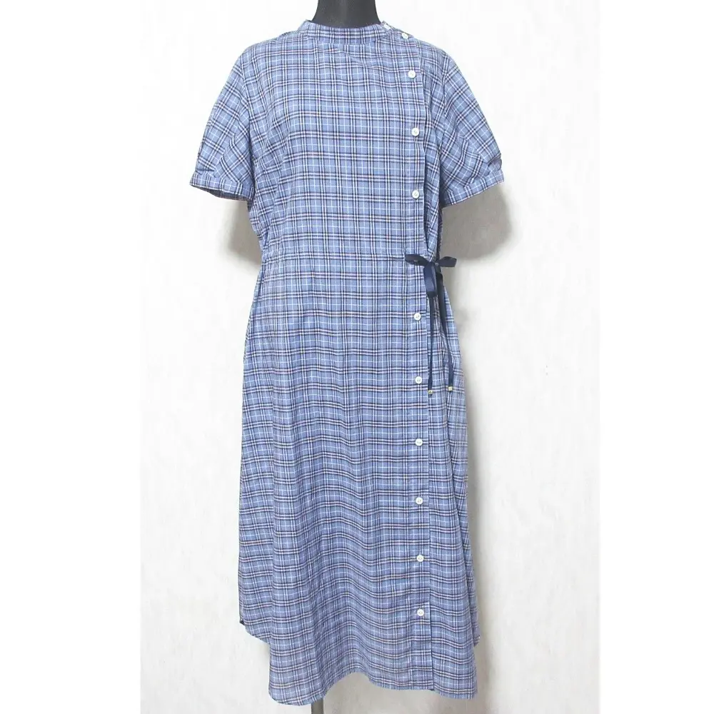 BLUE LABEL CRESTBRIDGE ブルーレーベルクレストブリッジ マイクロスパンポプリンワンピース 半袖 ロングドレス 38 ブルー