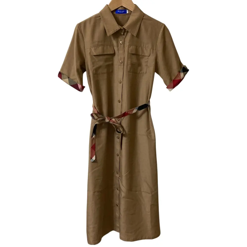 BLUE LABEL CRESTBRIDGE ブルーレーベルクレストブリッジ 半袖 ひざ丈 シャツワンピース ベルト付き 36 ベージュ