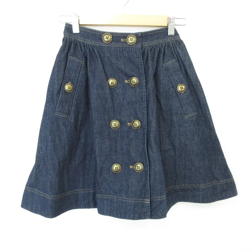 BLUE LABEL CRESTBRIDGE ブルーレーベルクレストブリッジ フロントボタン フレア デニム ミニスカート 34 インディゴ