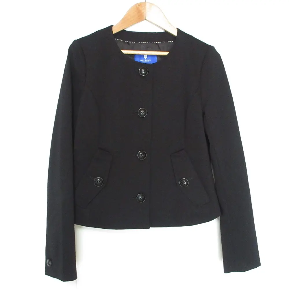 BLUE LABEL CRESTBRIDGE ブルーレーベルクレストブリッジ ストレッチ ノーカラー ジャケット 36 ブラック