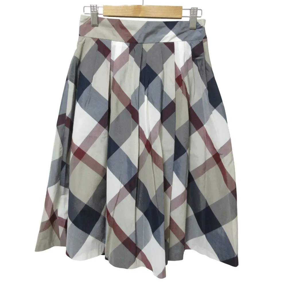 BLUE LABEL CRESTBRIDGE ブルーレーベルクレストブリッジ チェック柄 膝丈 タックフレアスカート 36 ベージュ