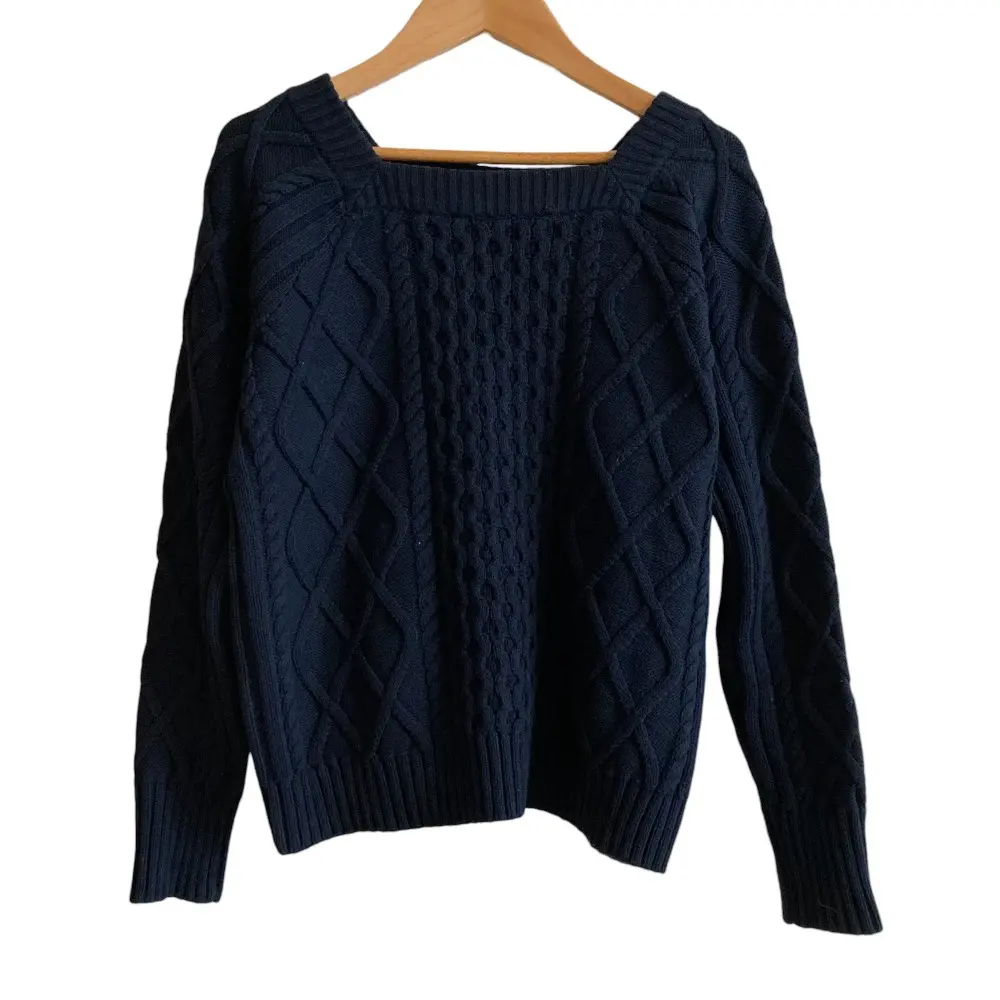 BLUE LABEL CRESTBRIDGE ブルーレーベルクレストブリッジ スクエアネック ケーブルニット セーター サイズ38 ネイビー