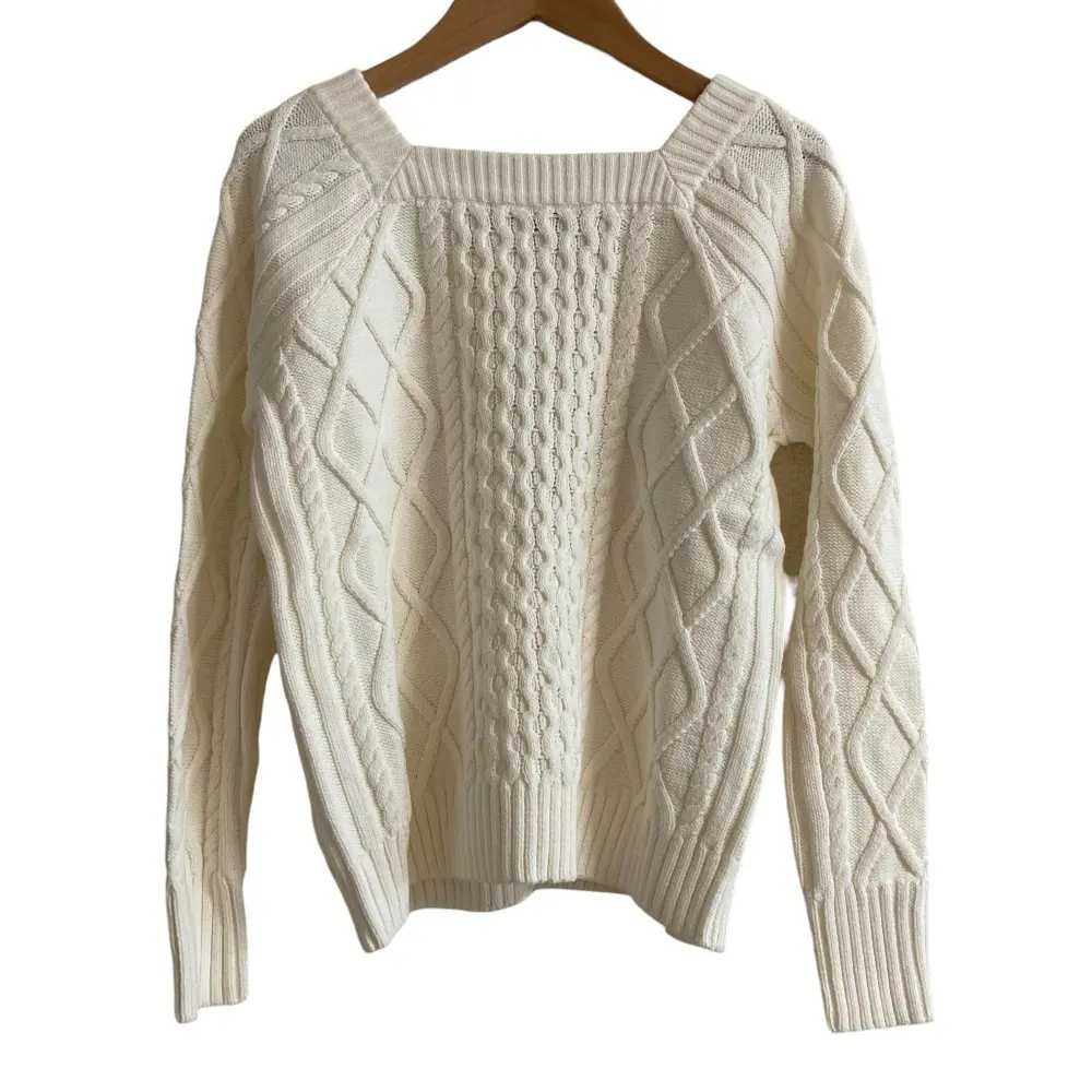 BLUE LABEL CRESTBRIDGE ブルーレーベル クレストブリッジ スクエアネック ケーブルニットセーター サイズ38 ホワイト