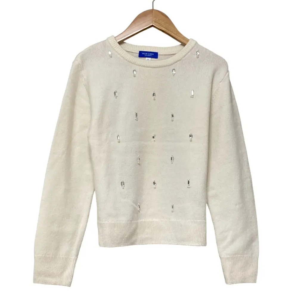 BLUE LABEL CRESTBRIDGE ブルーレーベルクレストブリッジ ビジューパール付き ニット セーター サイズ38 オフホワイト