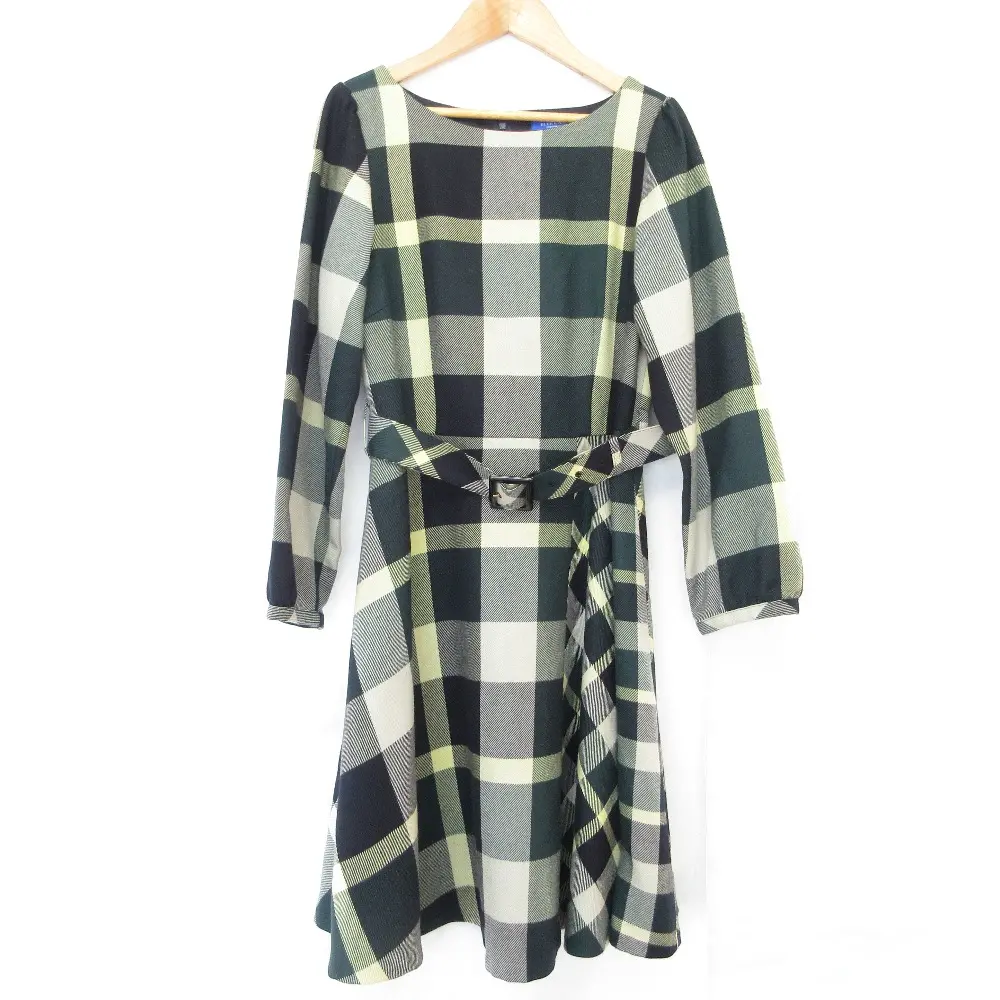 BLUE LABEL CRESTBRIDGE ブルーレーベルクレストブリッジ ベルト付き チェック柄 長袖 ひざ丈 ワンピース 38 ネイビー系