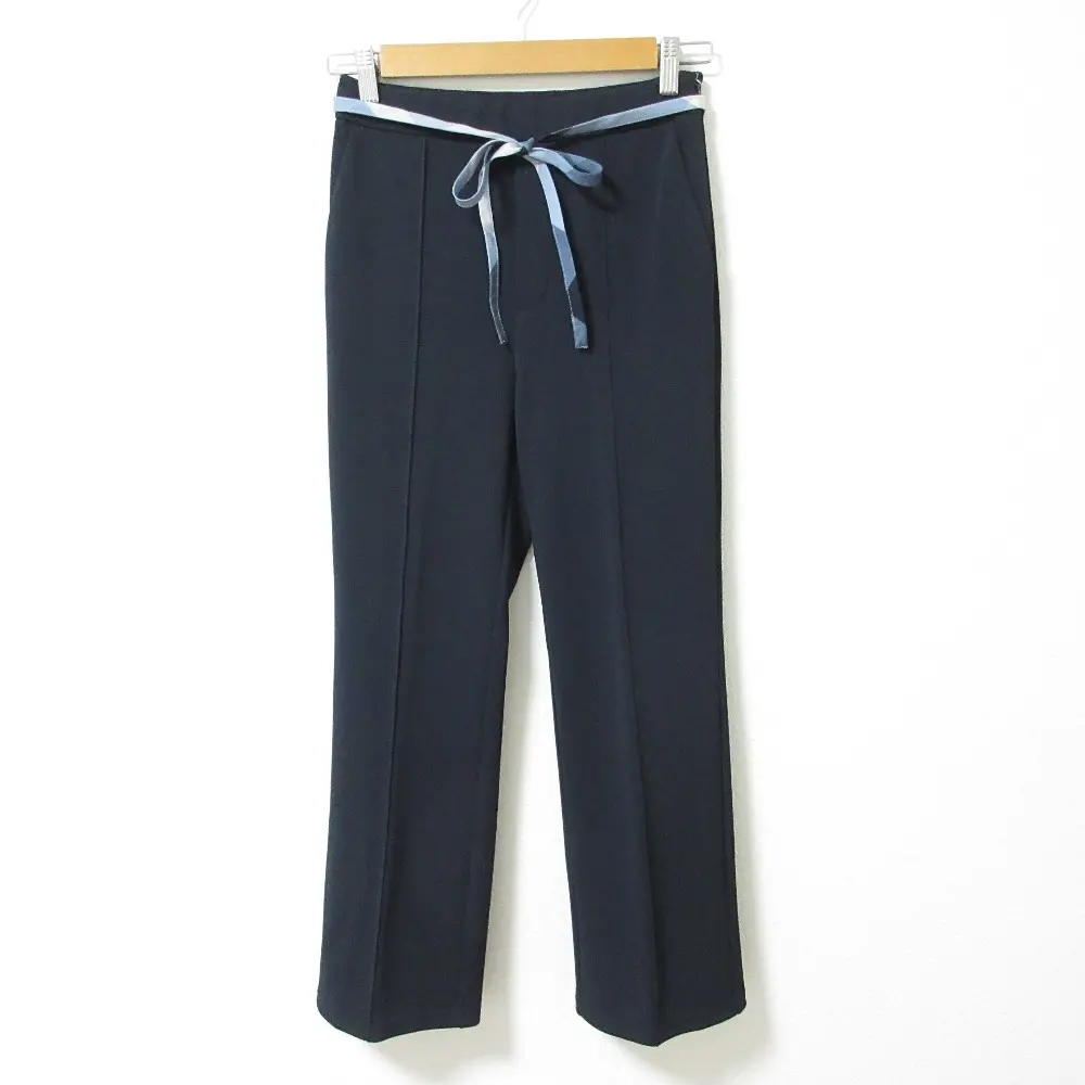 BLUELABEL CRESTBRIDGE ブルーレーベルクレストブリッジ リボンベルト フレアツイルニットパンツ スラックス サイズ36 ネイビー 