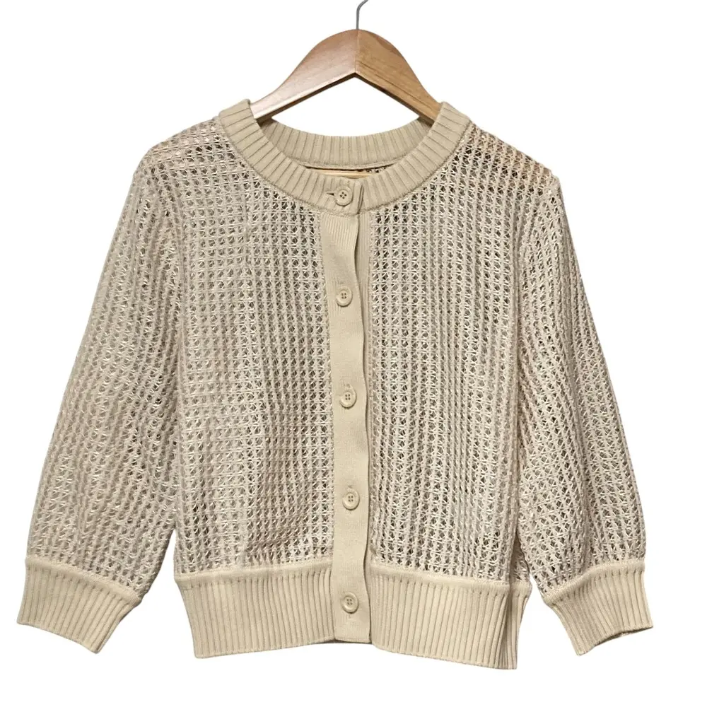 BLUE LABEL CRESTBRIDGE ブルーレーベルクレストブリッジ クルーネック メッシュ ニット カーディガン サイズ38 ベージュ