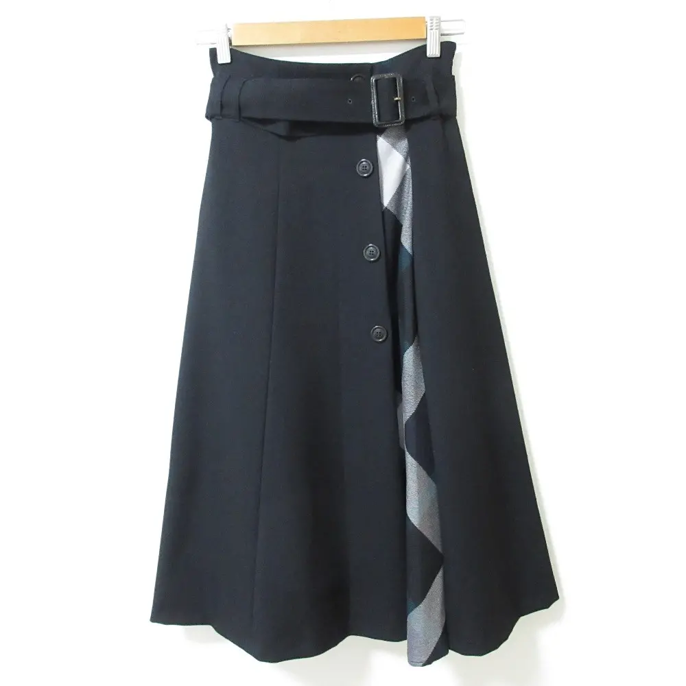 BLUELABEL CRESTBRIDGE ブルーレーベルクレストブリッジ ウールライクサージトレンチスカート 55S18281 サイズ36 ブラック