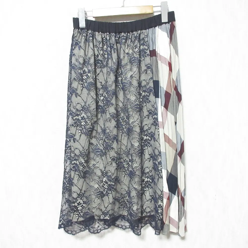 BLUE LABEL CRESTBRIDGE ブルーレーベルクレストブリッジ レース チェック ドッキング イージースカート サイズ38 ネイビー