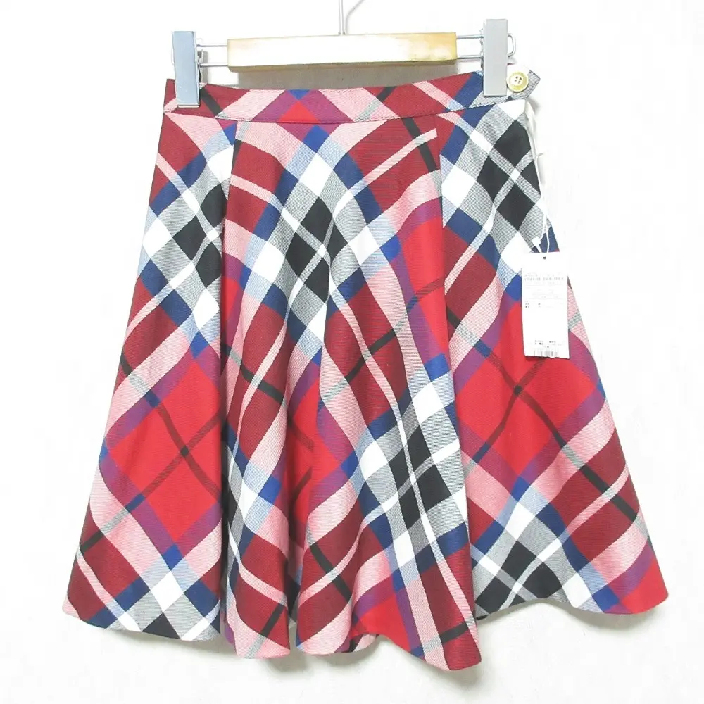 BLUE LABEL CRESTBRIDGE ブルーレーベルクレストブリッジ チェック柄 フレアスカート 55S10-366-15 サイズ36 レッド