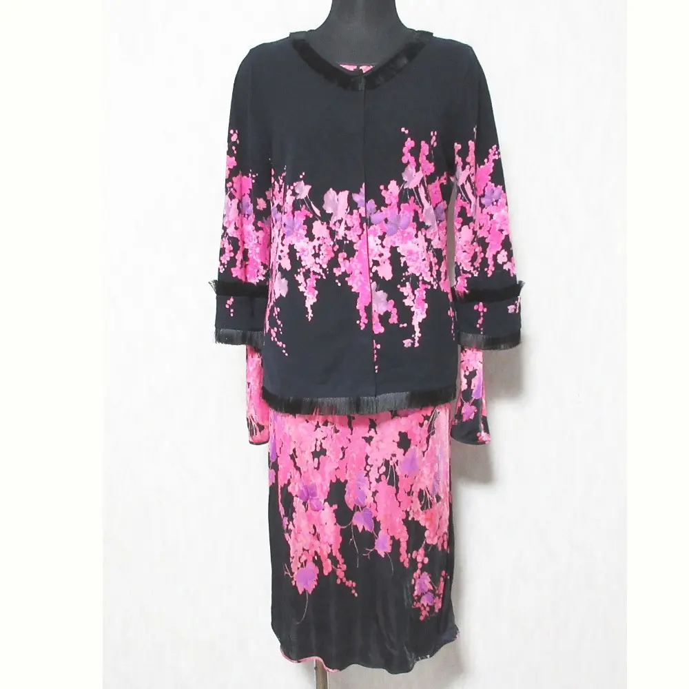 Blumarine ブルマリン フラワープリントカーディガン ワンピース アンサンブル ブラック ピンク