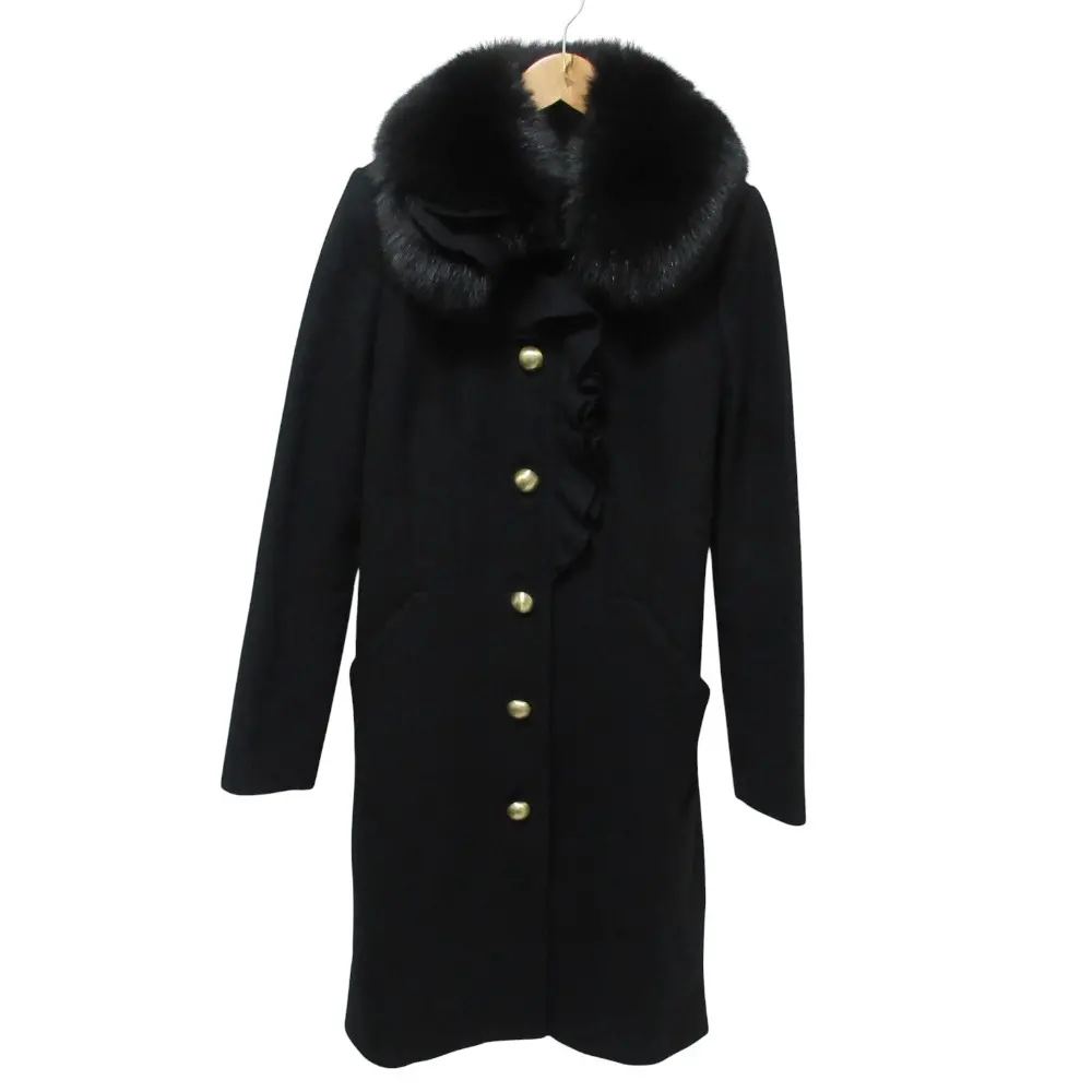 Blumarine ブルマリン フォックスファー フリルロングコート サイズ40 ブラック