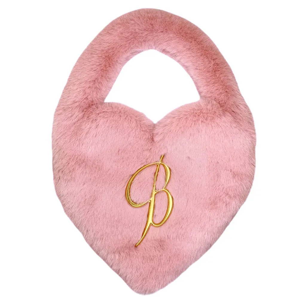 24AW Blumarine ブルマリン ハートモチーフ フェイクファー ハンドバッグ ピンク