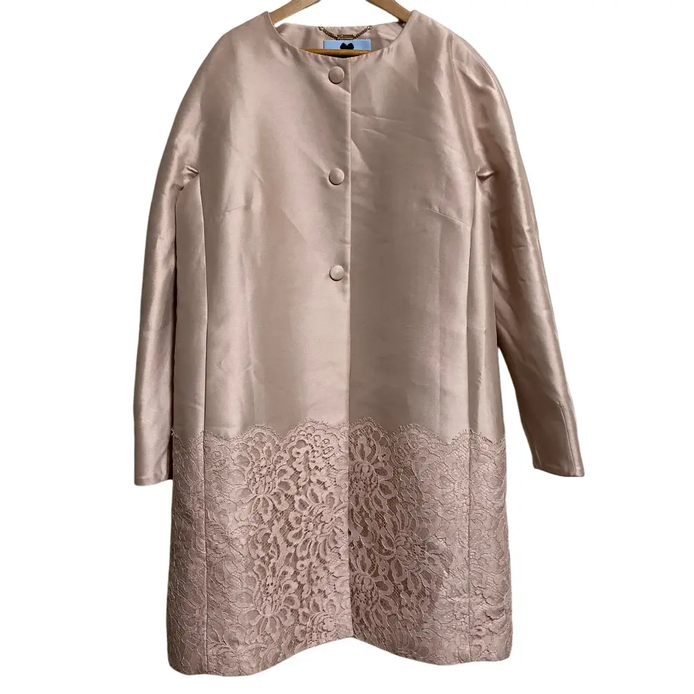 Blumarine ブルマリン レース付き ノーカラーコート サイズ46 ピンク