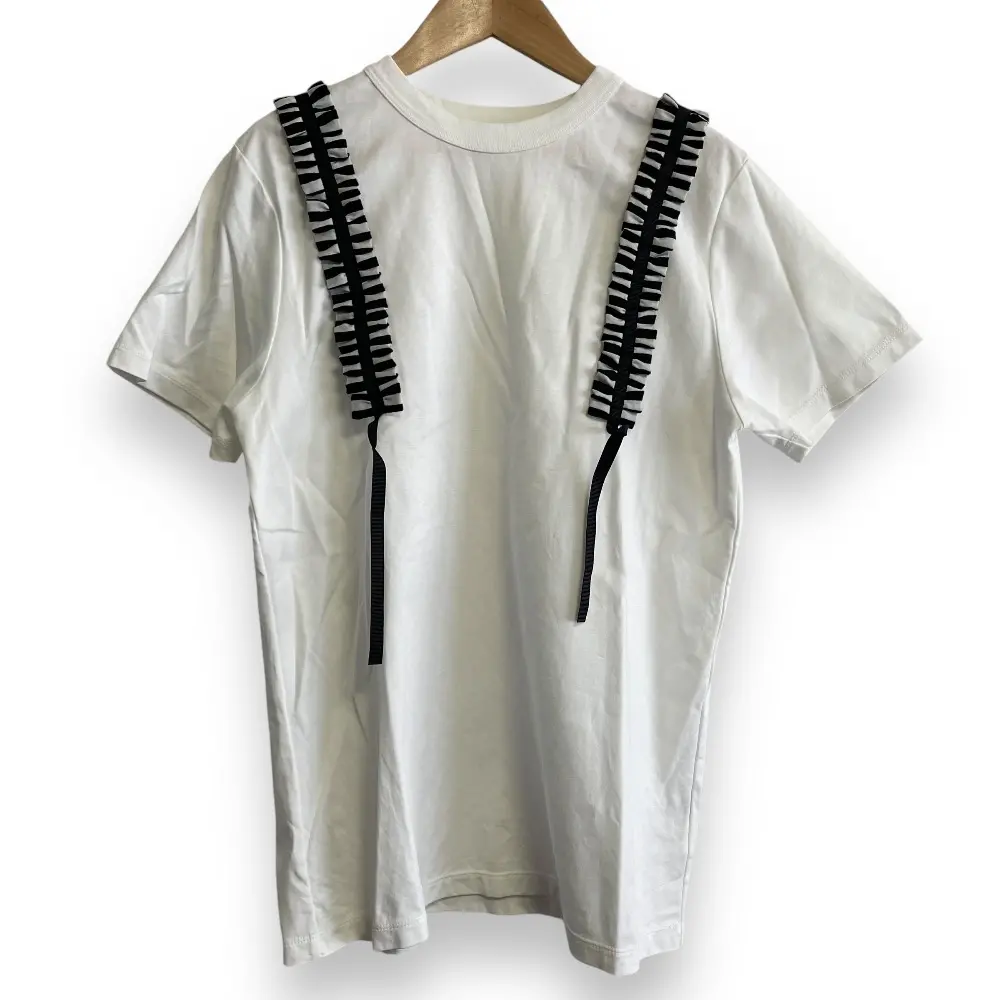 22SS BORDERS at BALCONY ボーダーズアットバルコニー SUSPENDER TEE 半袖 フリル付き Tシャツ カットソー 36 ホワイト