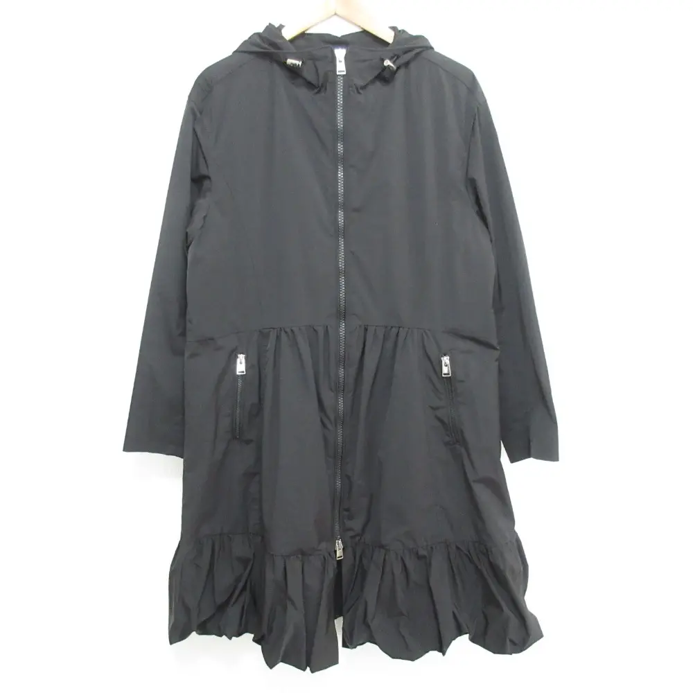 21AW BORDERS at BALCONY ボーダーズアットバルコニー TIERED COAT ジップアップ ティアードフーディ コート サイズ38 ブラック