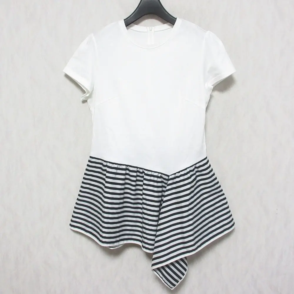 21SS BORDERS at BALCONY ボーダーズアットバルコニー ASYMMETRIC TEE 半袖 チュニック カットソー BD2111-2C-28 38 ホワイト系