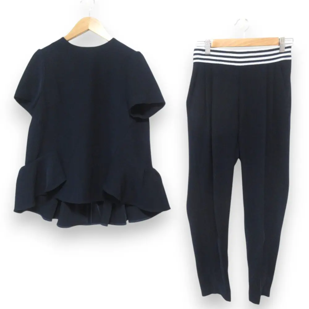 BORDERS at BALCONY ボーダーズアットバルコニー 半袖ブラウスカットソー+イージーパンツ 2点セット セットアップ 36 ネイビー