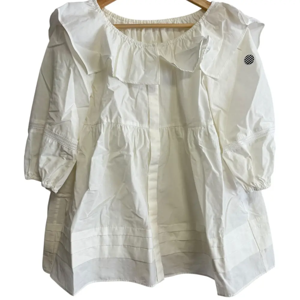 クリーニング済み BORDERS at BALCONY ボーダーズアットバルコニー SABRINA TOP ハーフスリーブ 比翼仕立て ブラウス 38 ホワイト