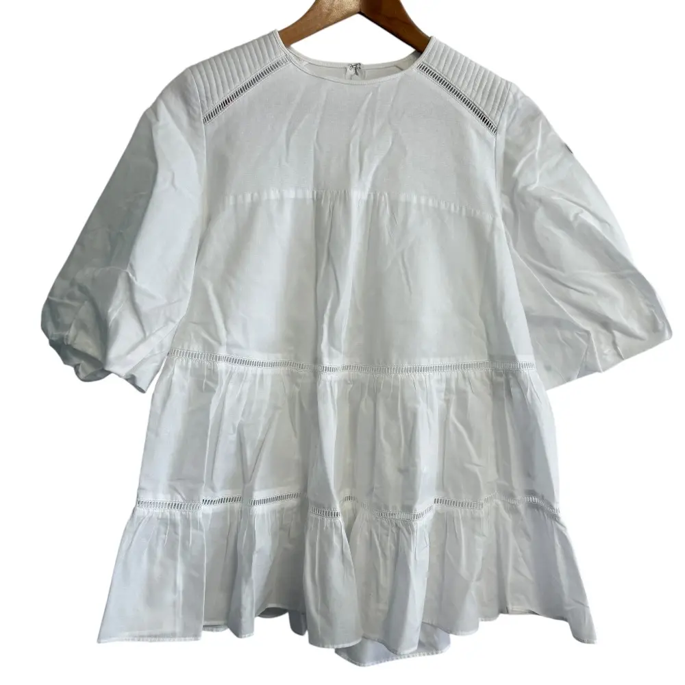 BORDERS at BALCONY ボーダーズアットバルコニー BALLERINA TOP 半袖 五分袖 プルオーバー フレアブラウス BD1911-3C-24 36 ホワイト