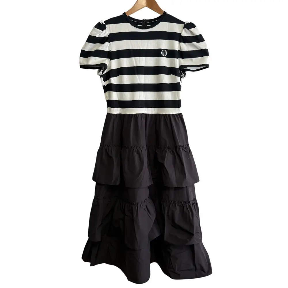 BORDERS at BALCONY ボーダーズアットバルコニー ポップアップ限定 ボーダー柄 半袖 マキシ丈 ティアードワンピース 38