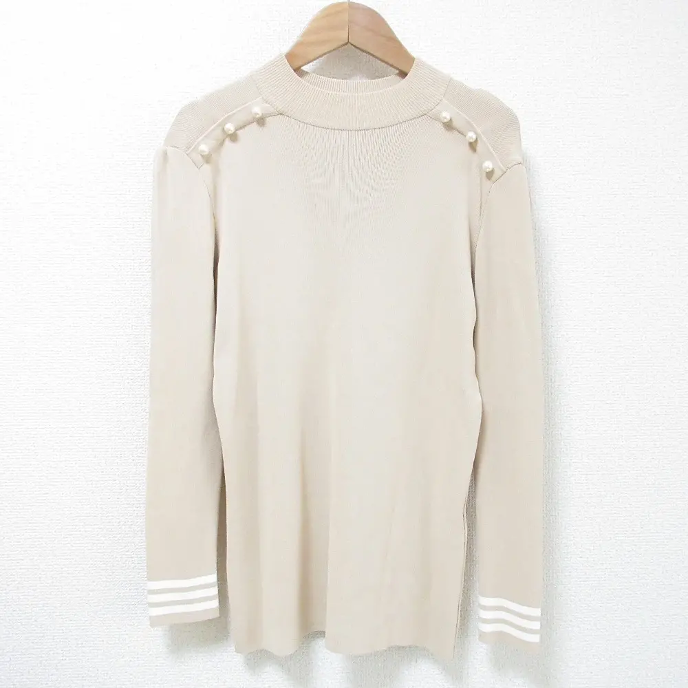 BORDERS at BALCONY ボーダーズアットバルコニー PEARL TOP ロングスリーブ ハイネック プルオーバー ニット セーター 38 ベージュ
