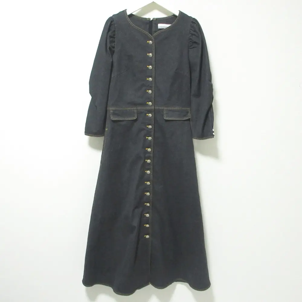 BORDERS at BALCONY ボーダーズアットバルコニー 長袖 ストレッチデニム ロングワンピース 36 ブラック系