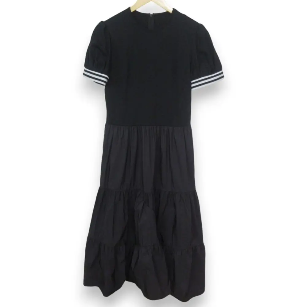 23SS BORDERS at BALCONY ボーダーズアットバルコニー ティアードドレス 半袖 マキシ丈ワンピース 38 ブラック×ホワイト