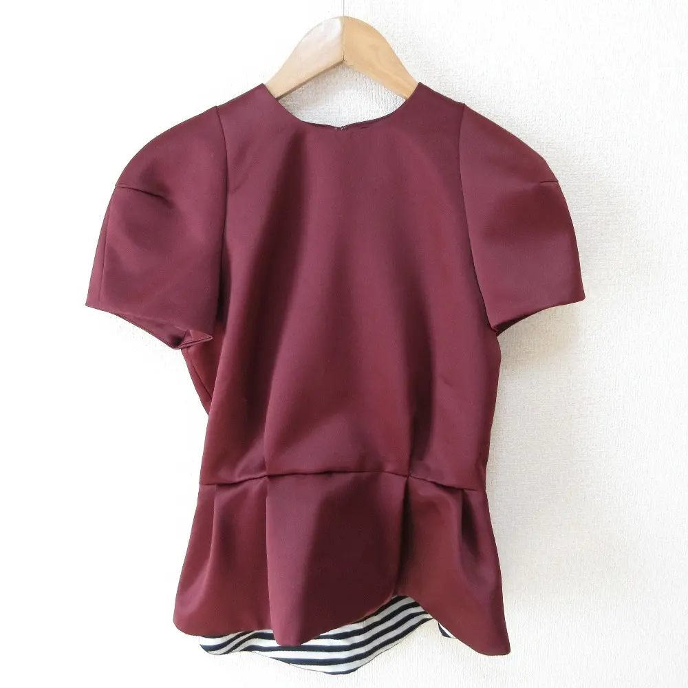 22AW BORDERS at BALCONY ボーダーズアットバルコニー サテンペプラムトップ 半袖 ブラウス BD2221-3C-22 36 ボルドー