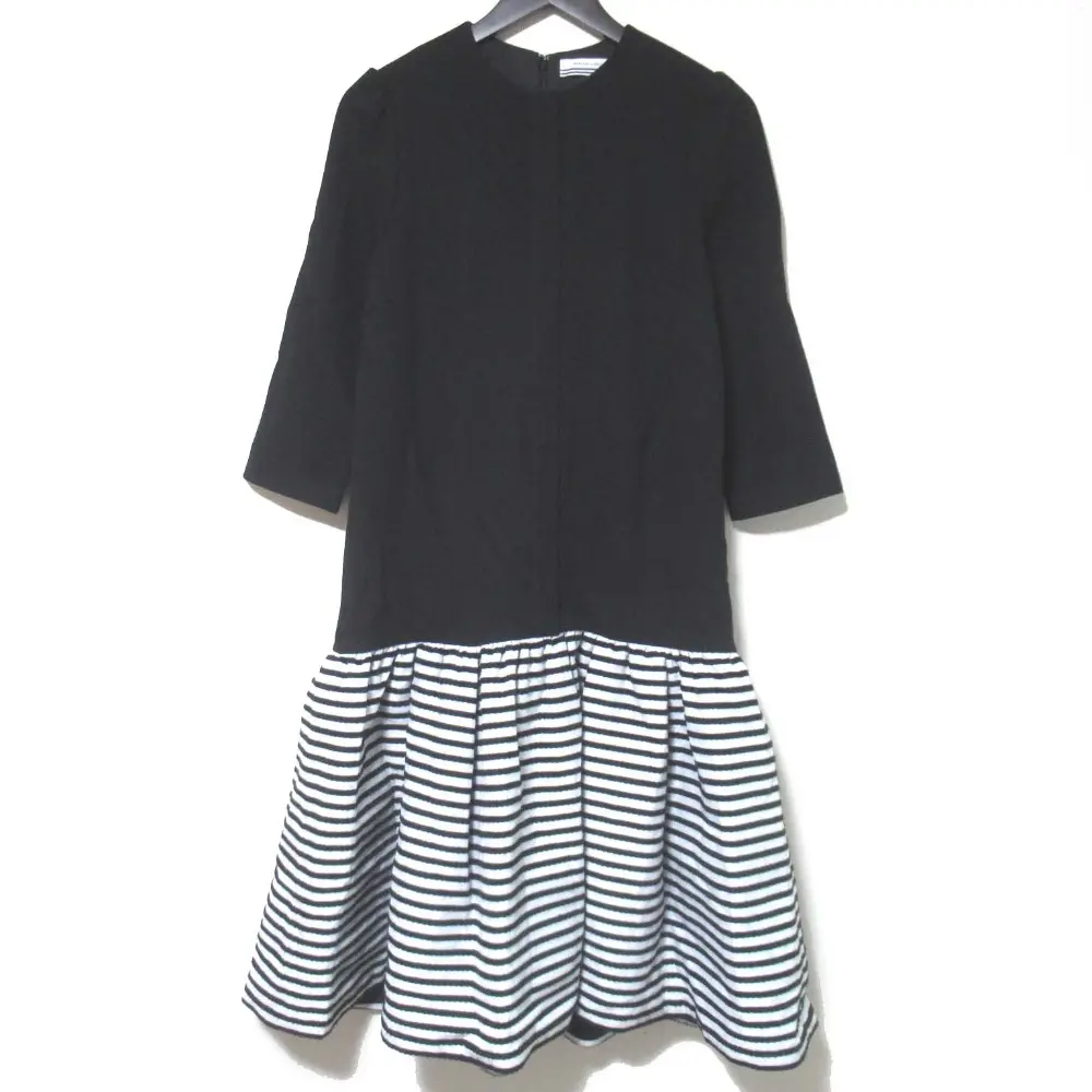 クリーニング済 BORDERS at BALCONY ボーダーズアットバルコニー BORDER WOOL DRESS ドッキング ワンピース 38 ブラック
