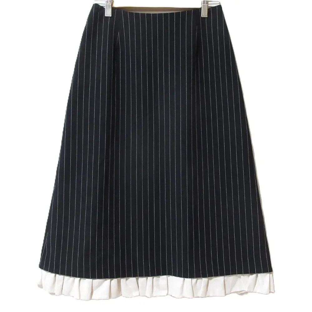 BORDERS at BALCONY ボーダーズアットバルコニー ピンストライプ柄 フリル ロングスカート BD2311-3H-14 サイズ38 ブラック
