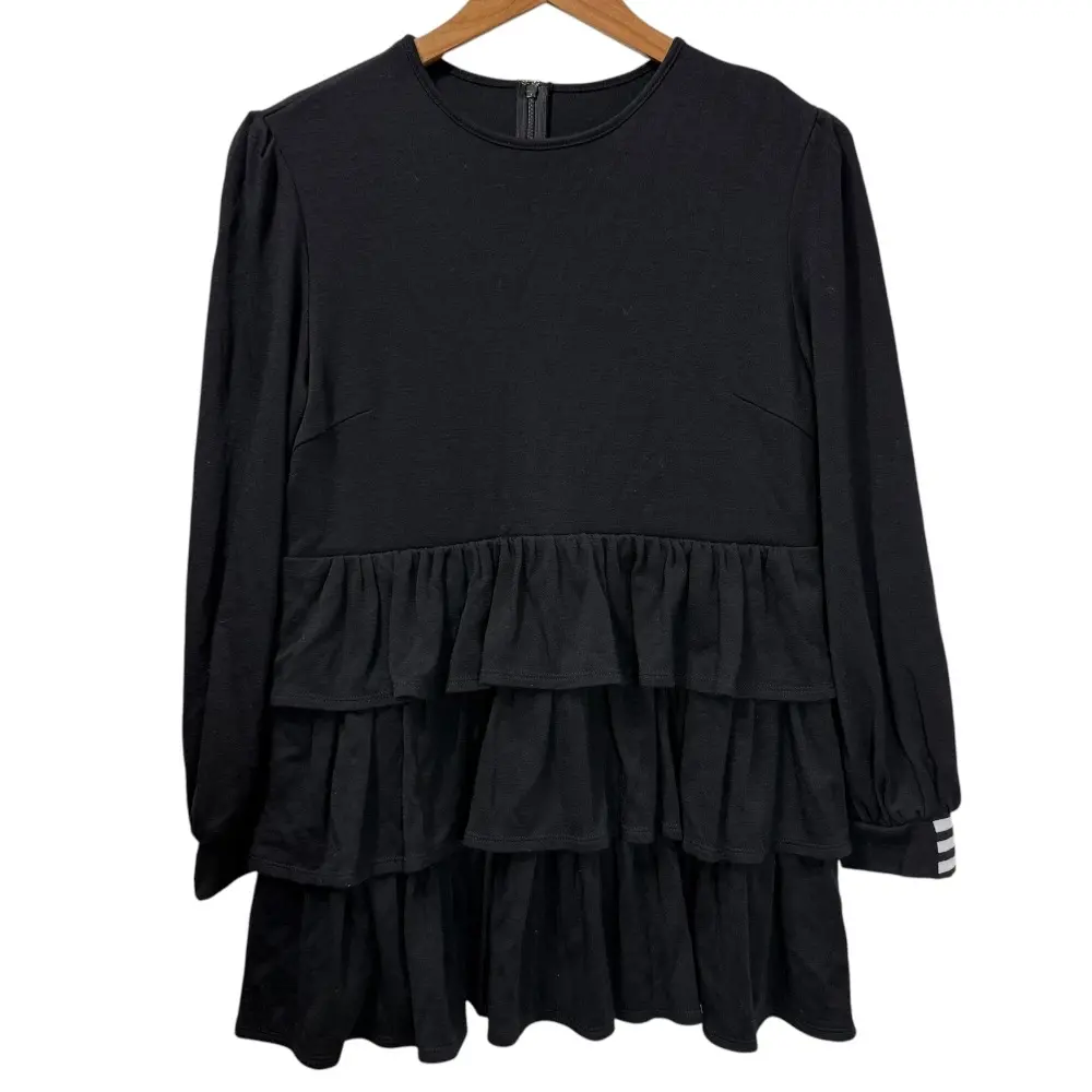 BORDERS at BALCONY ボーダーズアットバルコニー WEEKEND TIERED TOP 長袖 プルオーバー ブラウス カットソー 38 ブラック